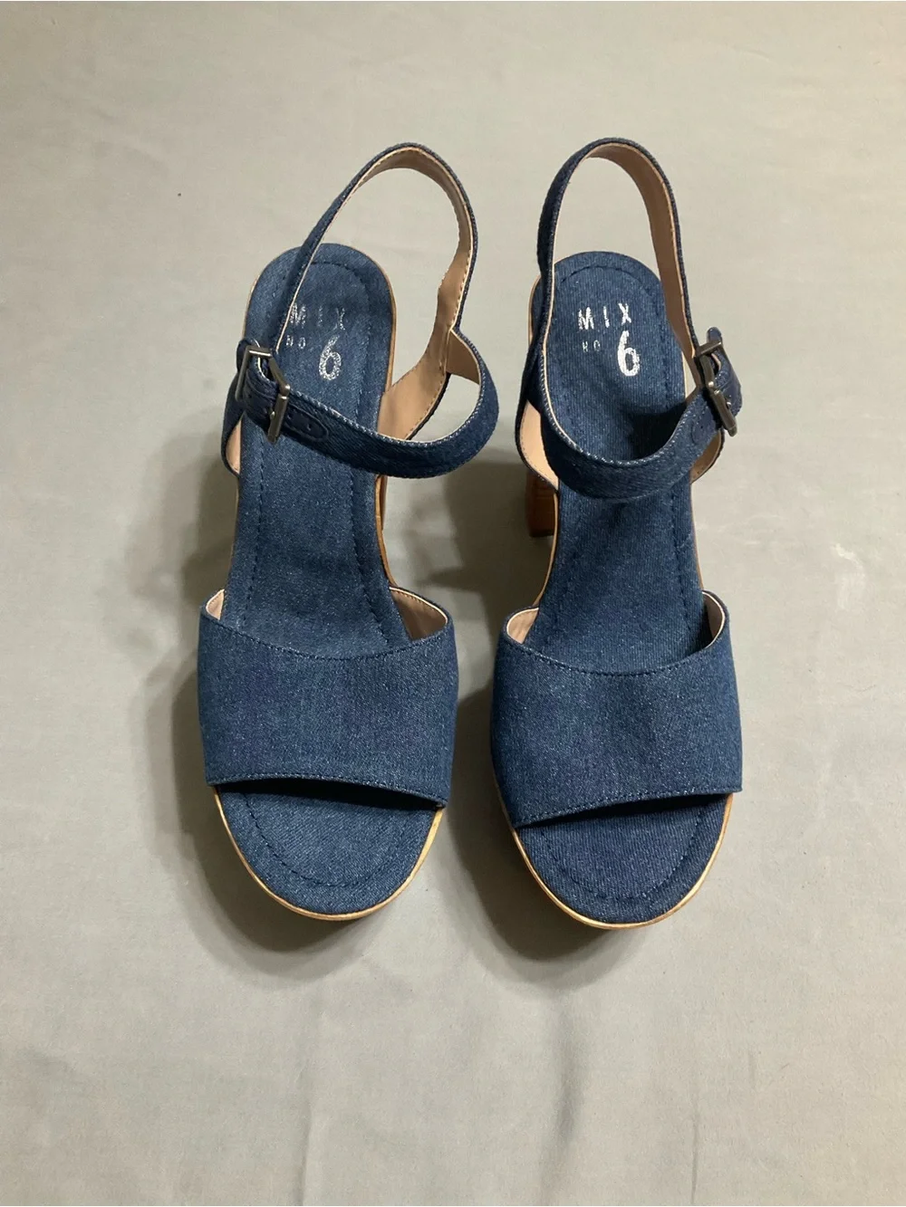 Mix No. 6 Navy Denim Open-Toe Slingback Block Heels Size 9